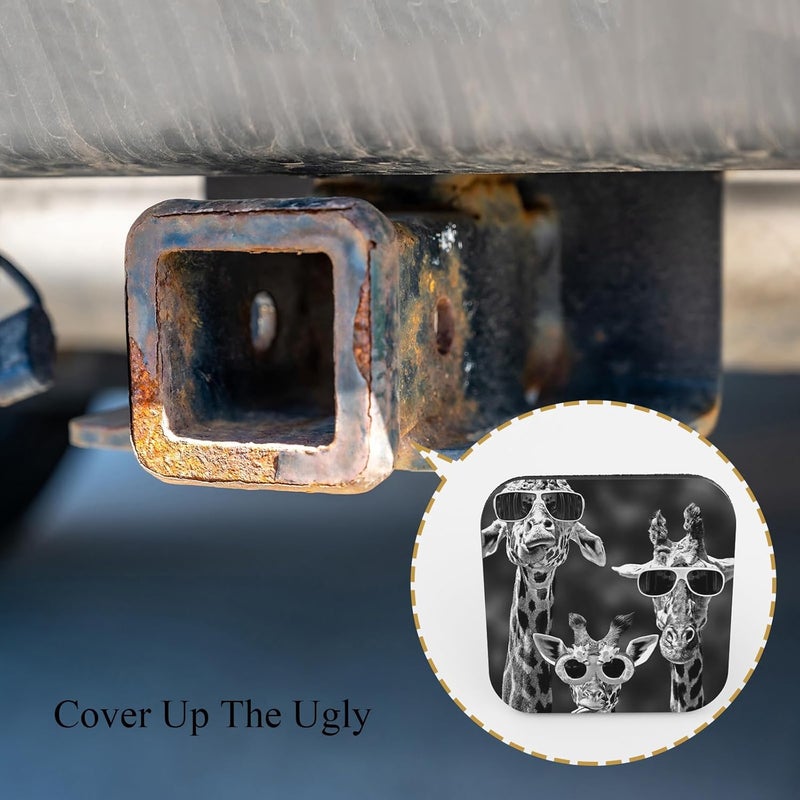 Tnomchey Funny Giraffe Tow Hitch Cover Cute Black Three Funny Giraffes Wear Sunglasses Tow Receiver Tube Plug Cap Sturdy Hitch Ball Insert Compatible for Pickups Trucks Cars - Image 4